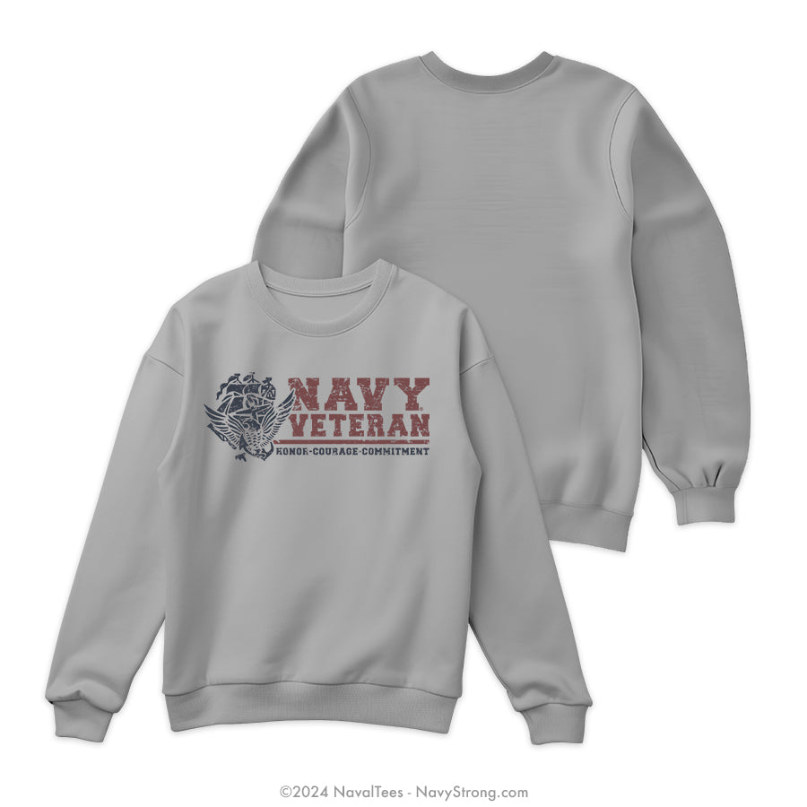 "Navy Veteran" Distressed Crewneck Sweatshirt | Grey