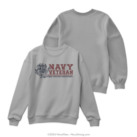 "Navy Veteran" Distressed Crewneck Sweatshirt | Grey