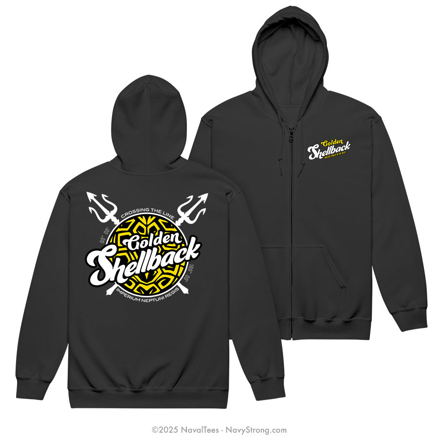 "Golden Shellback" Zippered Hoodie | Black