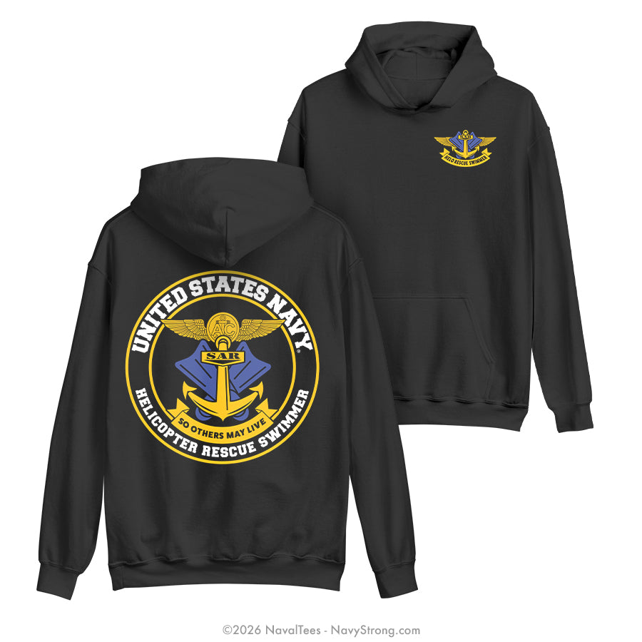 "Helo Rescue Swimmer" Hooded Sweatshirt | Black