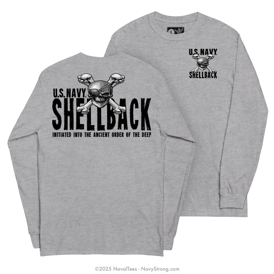 "Shellback Skull & Crossbones" Long Sleeve Tee | Grey