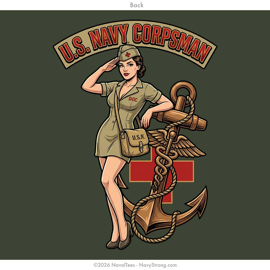 "Corpsman Pinup" Long Sleeve Tee | Military Green